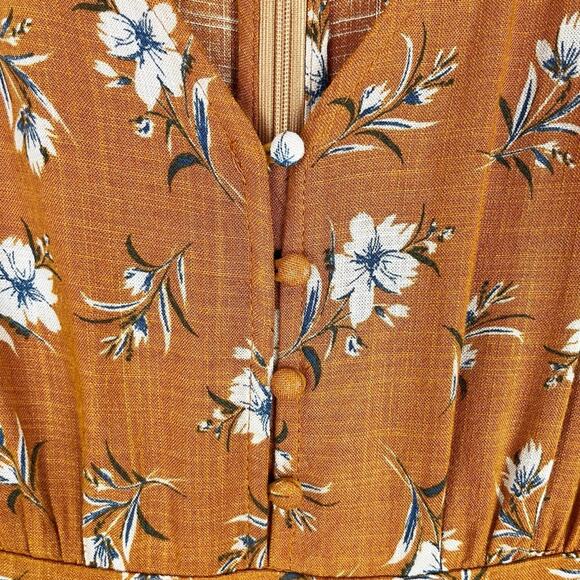Roolee Floral Maxi Dress Empire Waist Flutter Sleeve Small Rust Orange - Picture 6 of 8